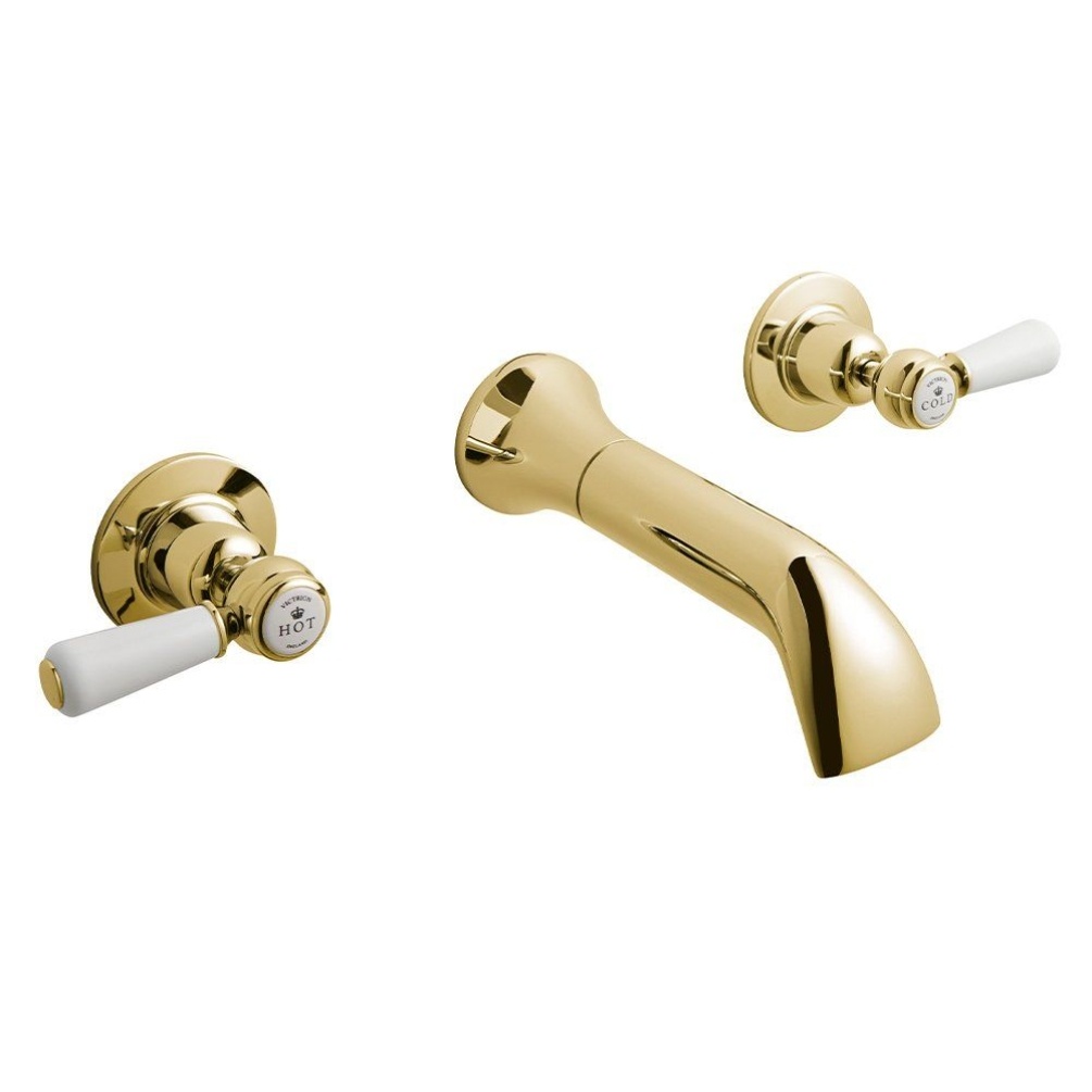 BC Designs Victrion Lever Gold 3 Hole Wall Mounted Bath Filler Cut Out